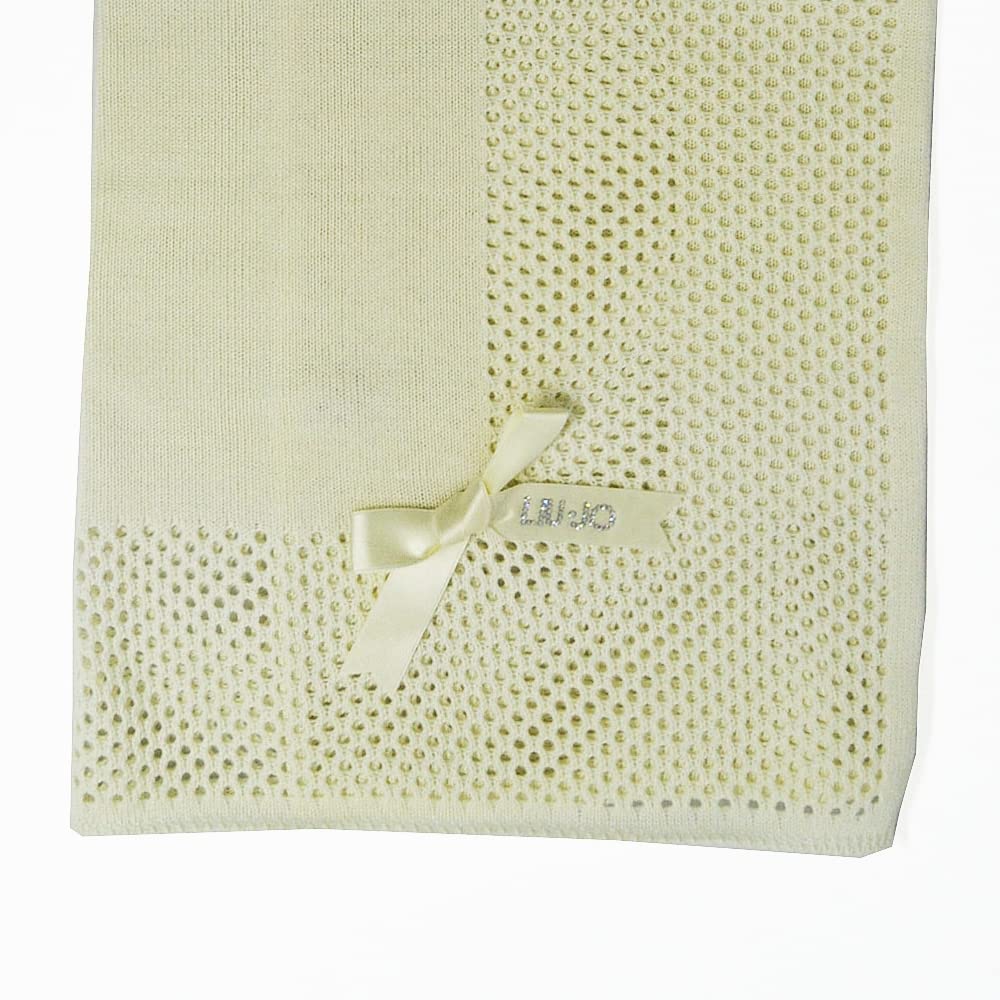 Russo Tessuti Copertina Culla Filo Crochet Cotone LIUJO Baby Bamby Liu Jo Fiocco Logo Strass-Avorio