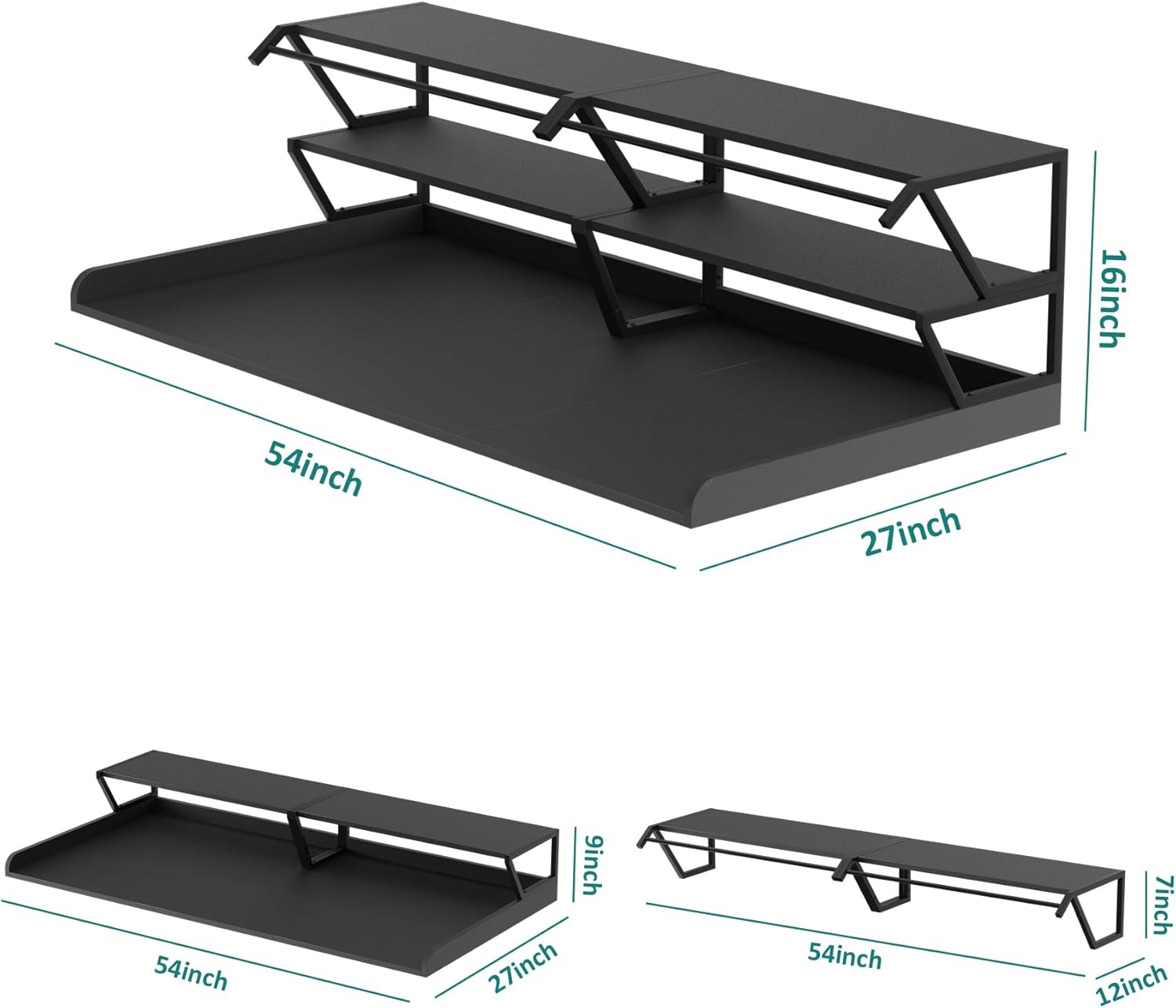 Washer Dryer Countertop with Hanging Rod, Laundry Countertop with Shelf for Laundry Room Organization, Washer Dryer Topper with Raised Edges Black