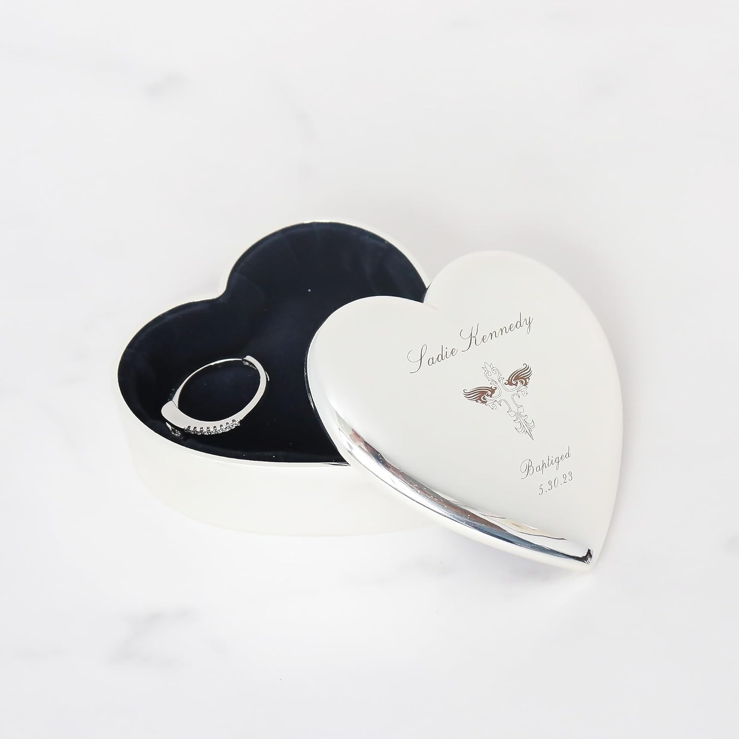 Personalized Heart Jewelry Keepsake Box, Anniversary for Friend Co-worker Wife or Daughter gifts with Custom Engraved Name or Initials, Silver Toned - Image 7