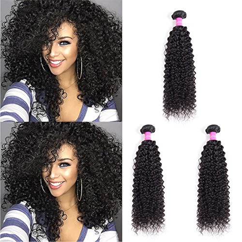 Malaysian Curly Hair Bundles Deep Weave 100% Unprocessed Remy Kinky Curly Human Hair Bundles Hair Weft Extensions Natural Black Color By Lovenea (8" 10" 12")