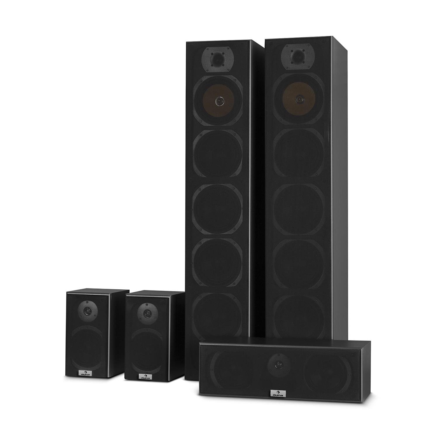 auna V9B Juego de Altavoces - Set 5 Altavoces, Home Cinema, Equipo de Sonido Envolvente, Bassreflex con Cubierta veteada, 400 W Pot. Media, Montaje en Pared, Frecuencia 20 Hz a 20 kHz, Negro