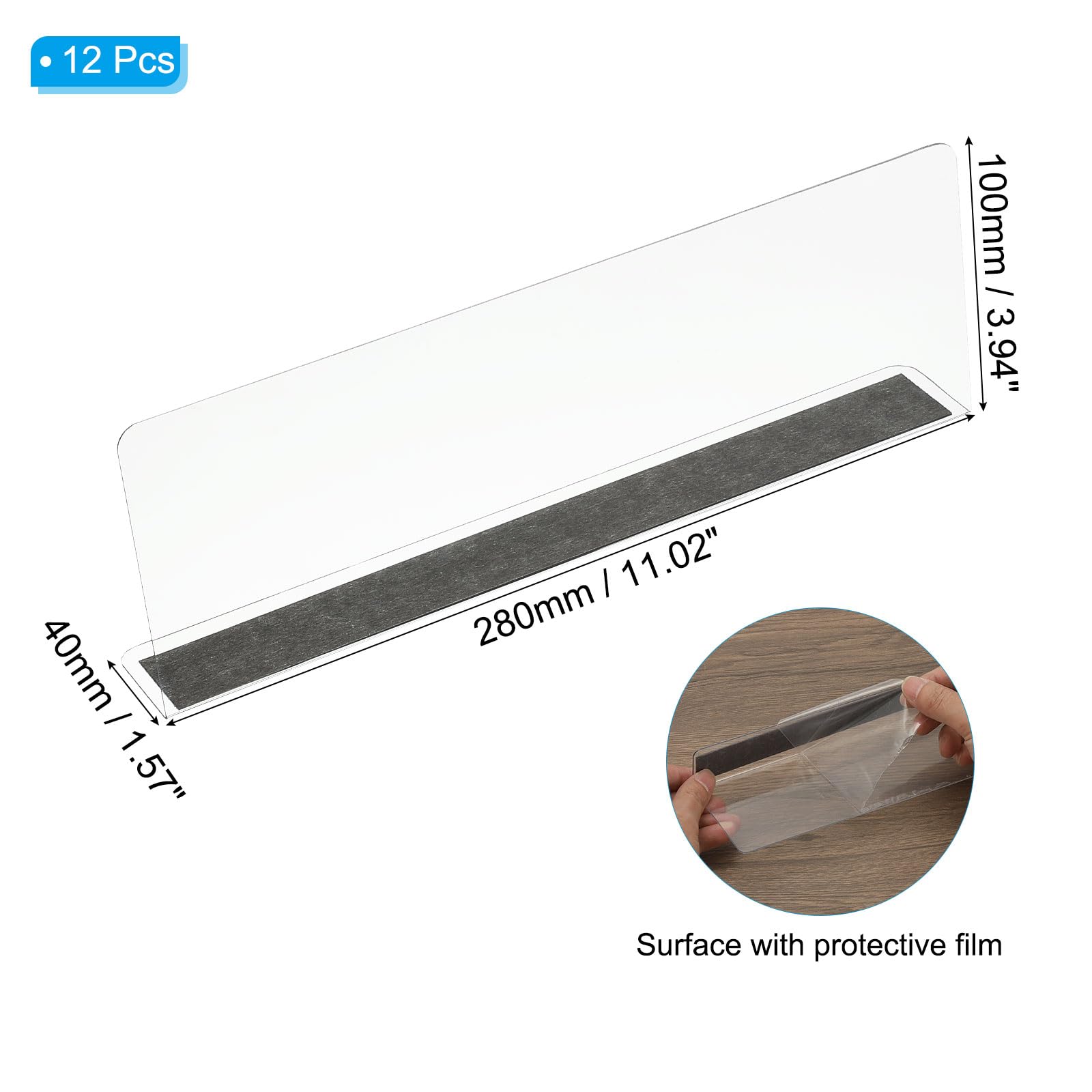 PATIKIL 12 Divisores De Estante para Organización De Armario 280 X 40 X 100mm Separadores Magnéticos De Acrílico para Estantes De Cocina para Debajo De La Cama para Dormitorio Transparente