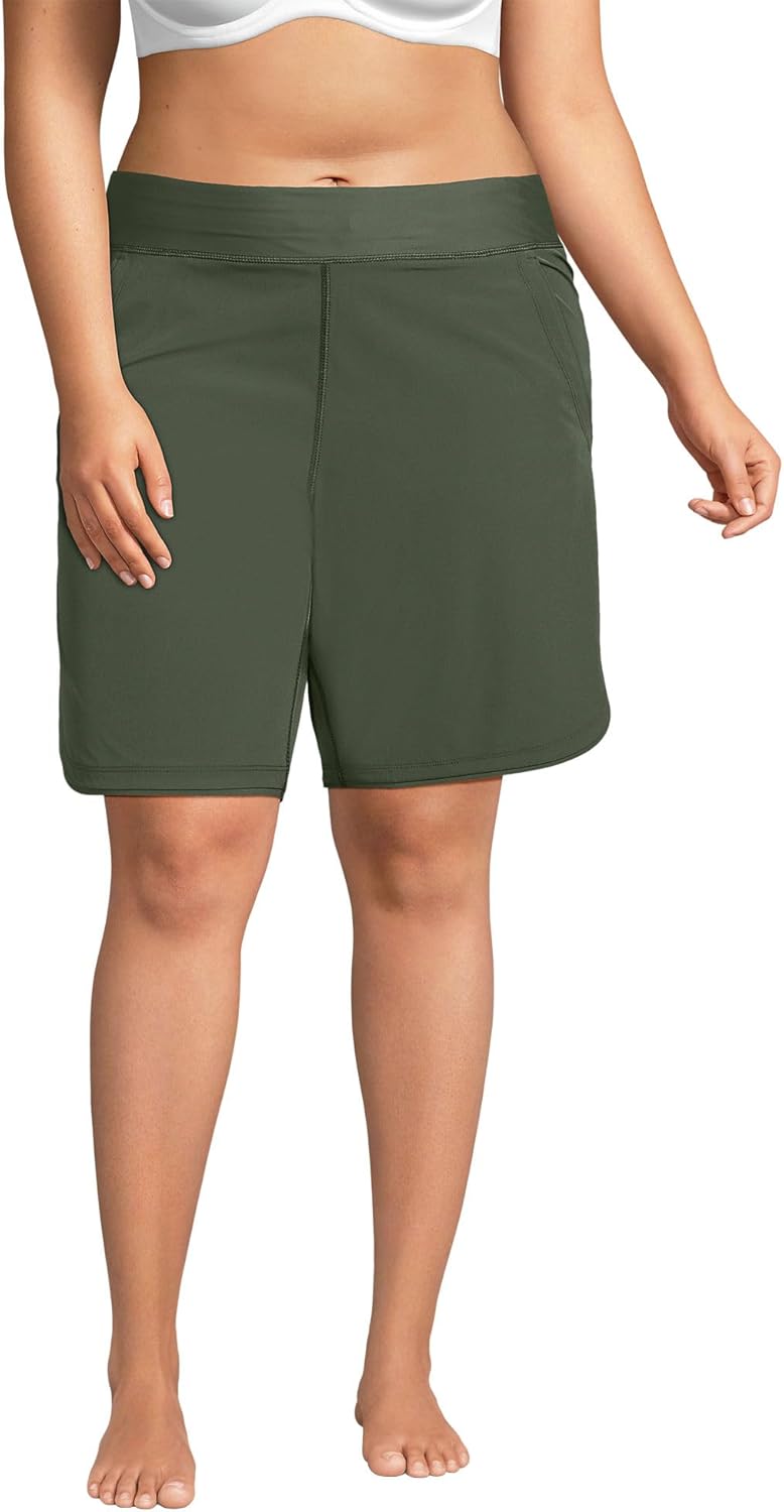 Lands' End Women's 9" Quick Dry Elastic Waist Modest Board Shorts Swim Cover-up Shorts