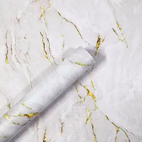 Papel de Parede Autoadesivo de Mármore Texturizado, Rolo de 5 Metros x 45 cm, Branco (1)