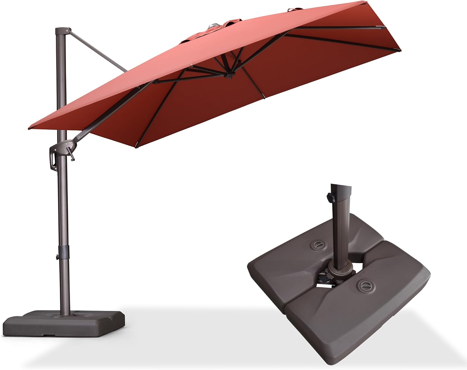 PURPLE LEAF 9' X 9' Patio Umbrella With Base Antique Bronze Square Cantilever Umbrella Outdoor with 360° Rotation and Aluminum Offset Hanging for Pool Deck Garden Backyard, Brick Red