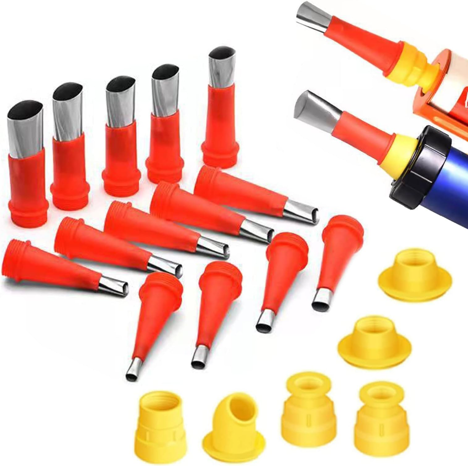 Universal Integrated Rubber Nozzle Tool Kit Stainless Steel Caulking Nozzle Coating Reusable 20PCS Rubber Nozzle Tool Kit with Base Caulking Nozzle