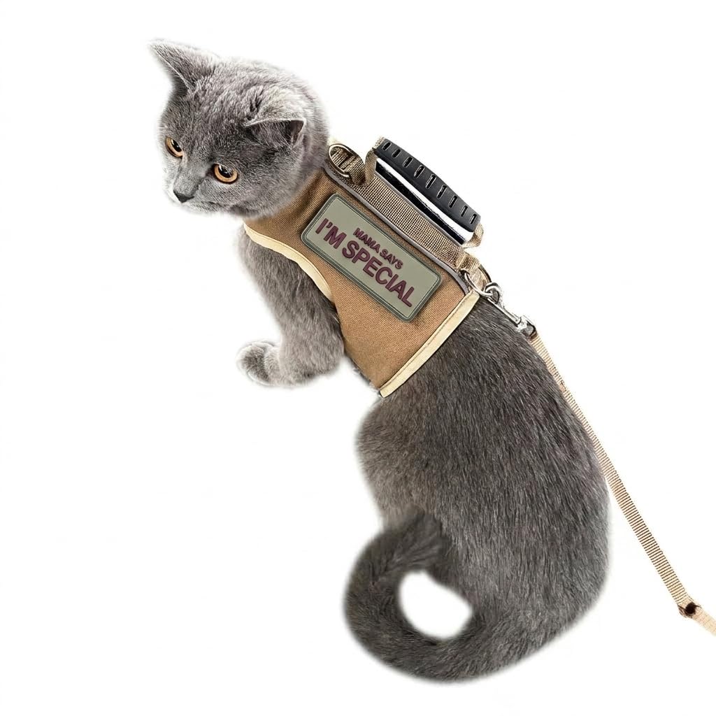 Cat Harness and Leash Set for Walking Escape Proof, Khaki, Large