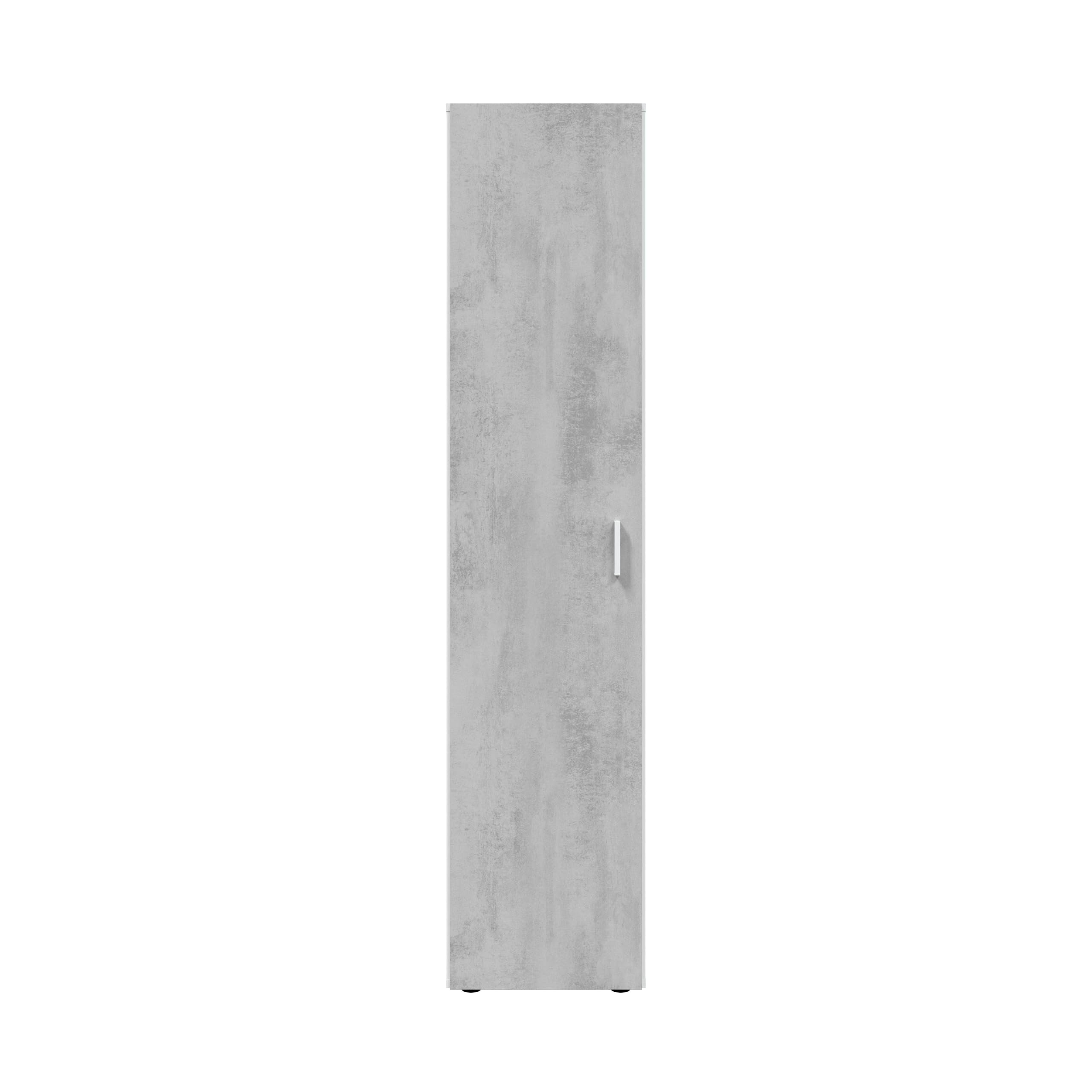 Habitdesign Armoire multifonction 1 porte 3 étagères 182 x 41 x 37 cm Colonne de rangement Blanc « Artik » et gris ciment