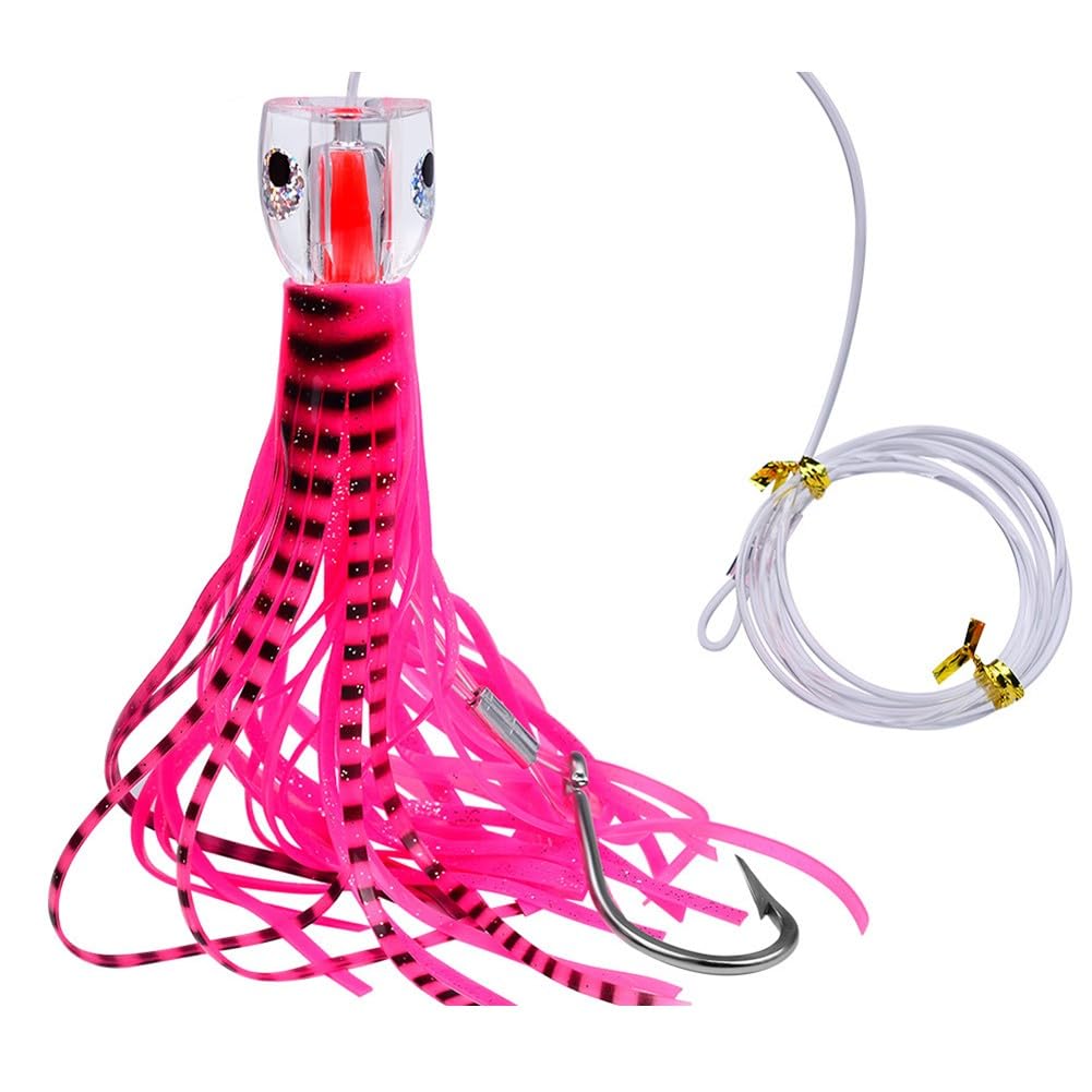 FUANA Octopus Skirt Trolling Lure 9 Inch with Water Hole, 1.7m Leader Rig for Deep Sea Fishing, Catches Tuna Marlin Swordfish