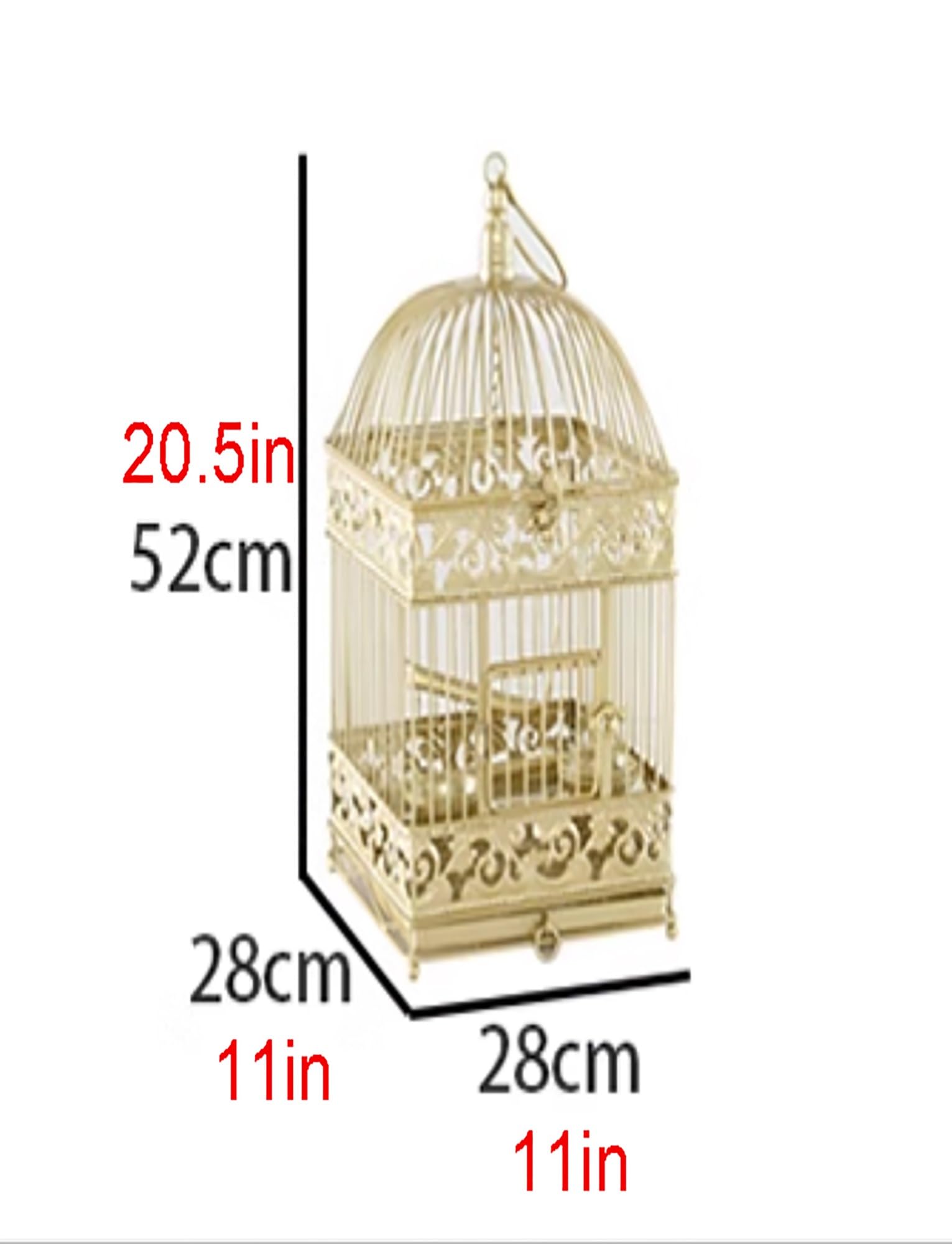 Vögel Käfig Deko Gold Vintage Papageienkäfig Rund Metall Elegant mit Box für Lebensmittel Bar stehend Hinzufügen Behälter für Lebensmittel, Gold