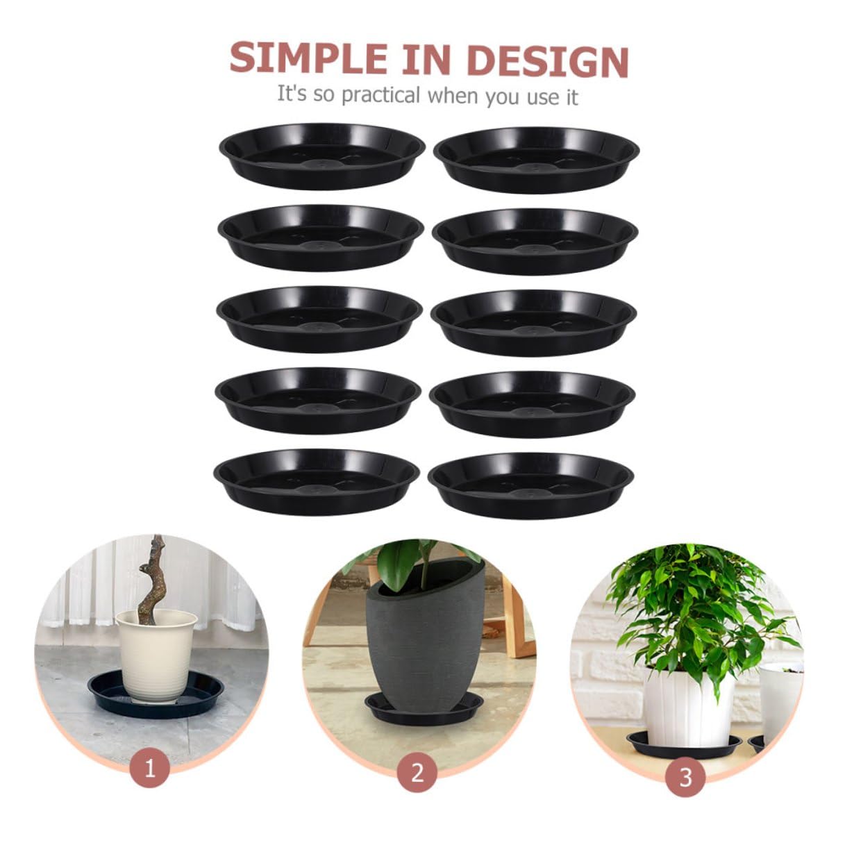 Set 10 Pezzi Vassoi per Vasi da Fiori in Plastica Nera Basi per Vasi da Balcone e Giardinaggio Raccolta Acqua e Protezione Pavimenti Leggeri e Resistenti