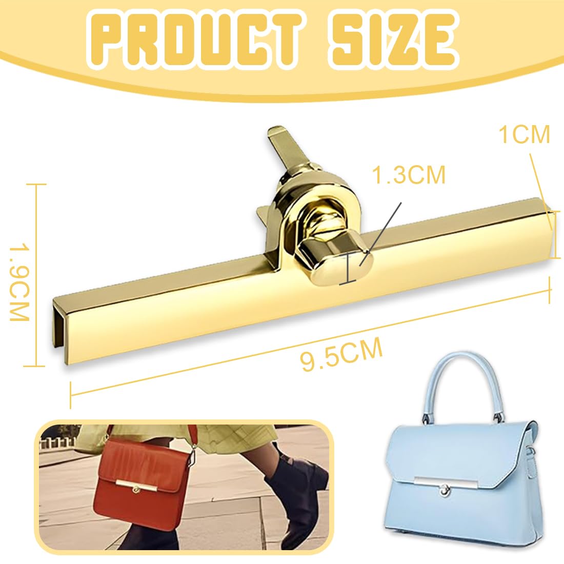 YUZNA 4 Pezzi Chiusure per Borse in Metallo, Uncinetto Serratura Borsa, Fai da Te, Rotante Serrature Adatto per Portafoglio, Borse in Pelle, Uncinetto (Oro Chiaro/Argento