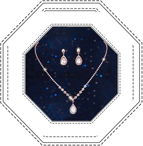 Aukmla Juego de collar de novia y aretes de plata con diamantes de imitación, accesorios de joyería de cristal para mujer (juego de 3)