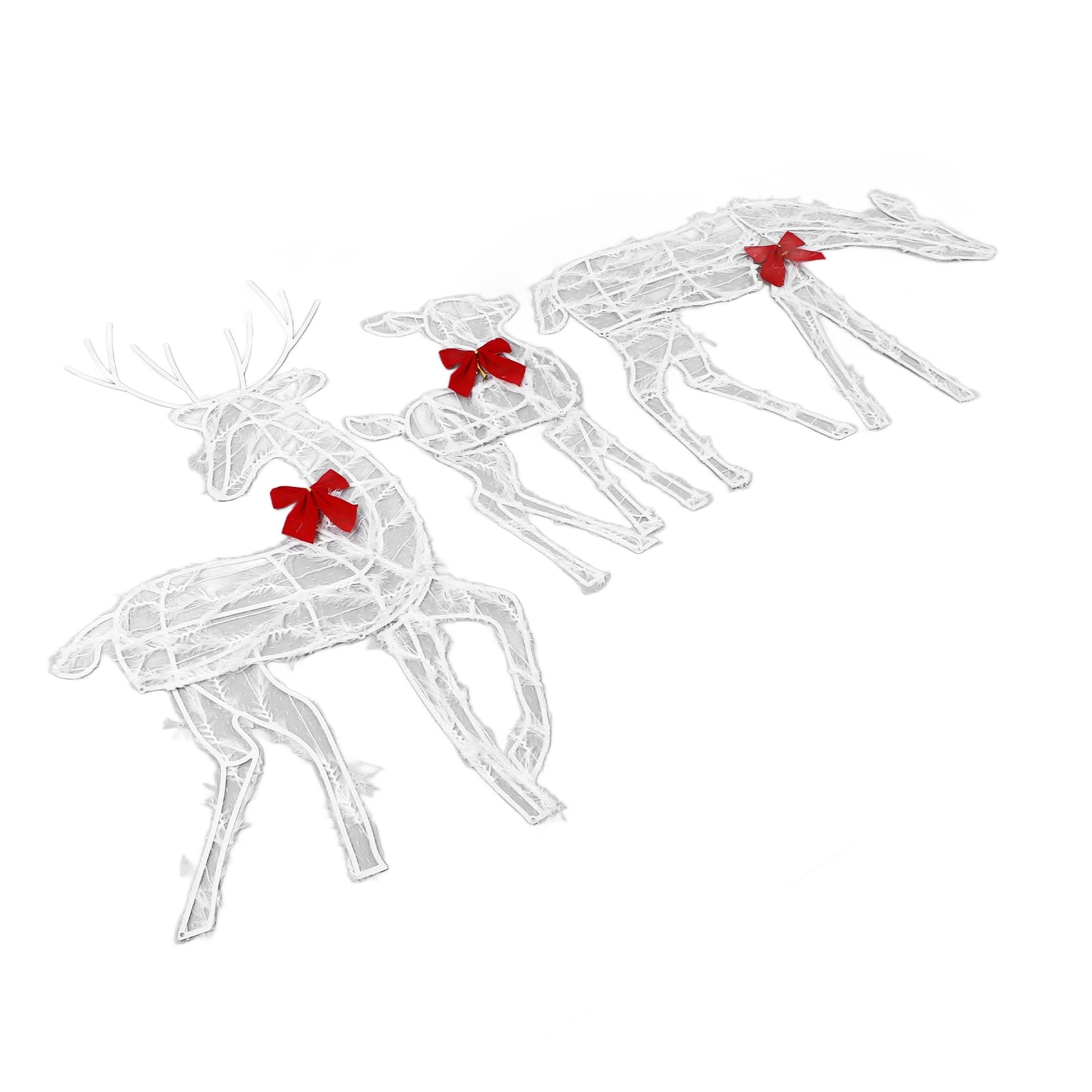 Walmeck Famiglia di Cervi di Natale Illuminata Imposta Decorazione per il Cortile per Esterni con Luci a Led Bows Rosso Madre Bambino Arredamento da Giardino