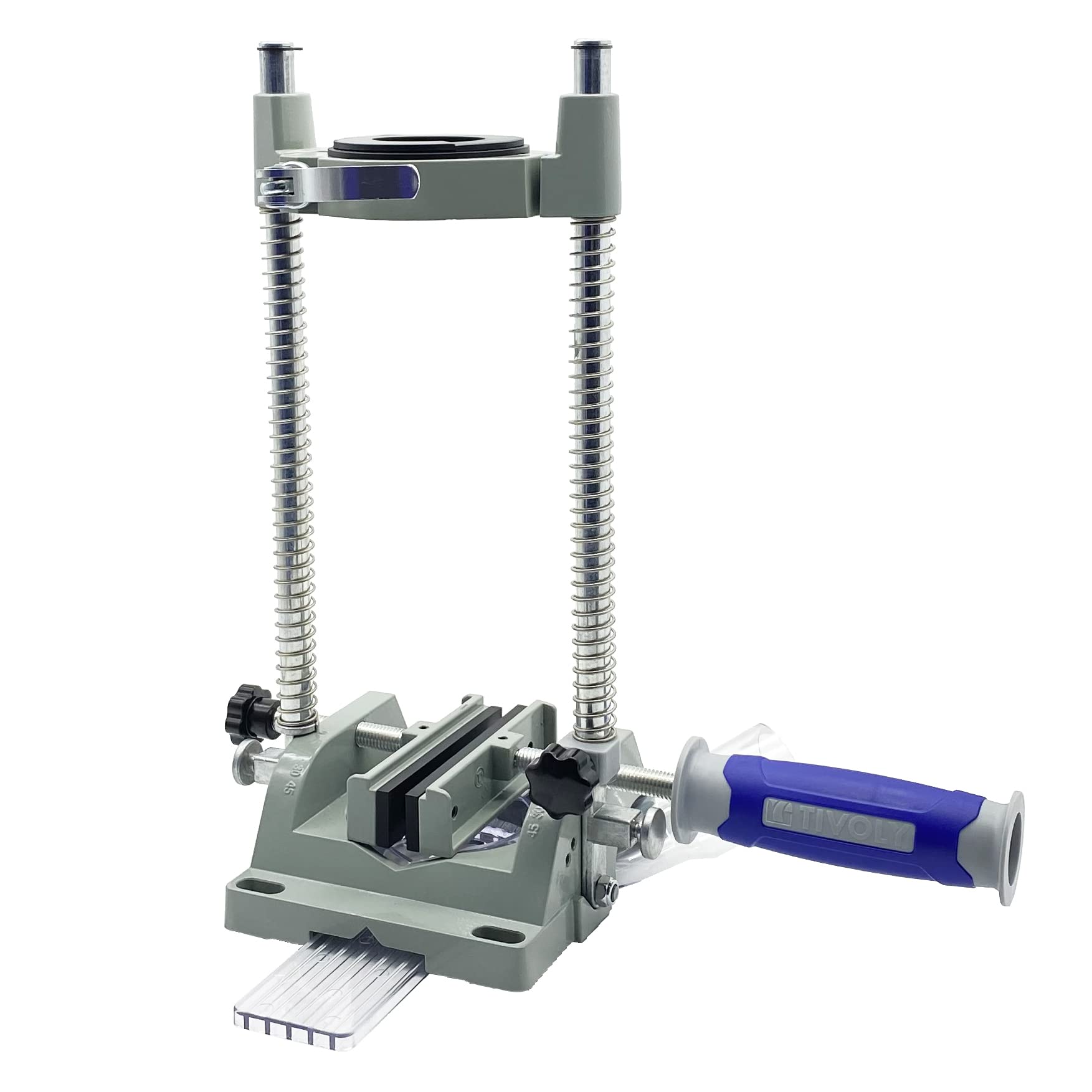 Tivoly 11110220007 Support de Perçage pour perceuse à collier de 43mm à 53mm, système de serrage rapide, Angle de perçage réglable, étau de serrage et système d'aspiration intégré