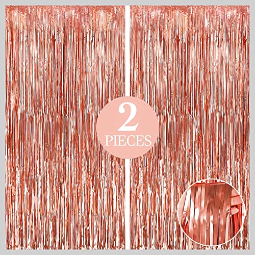 Image of KatchOn, Rose Gold Fringe Curtain - Pack of 2 | Rosegold Backdrop for Anniversary, Wedding, Bachelorette Party Decorations| Fringe Backdrop for Rose Gold Birthday Decorations