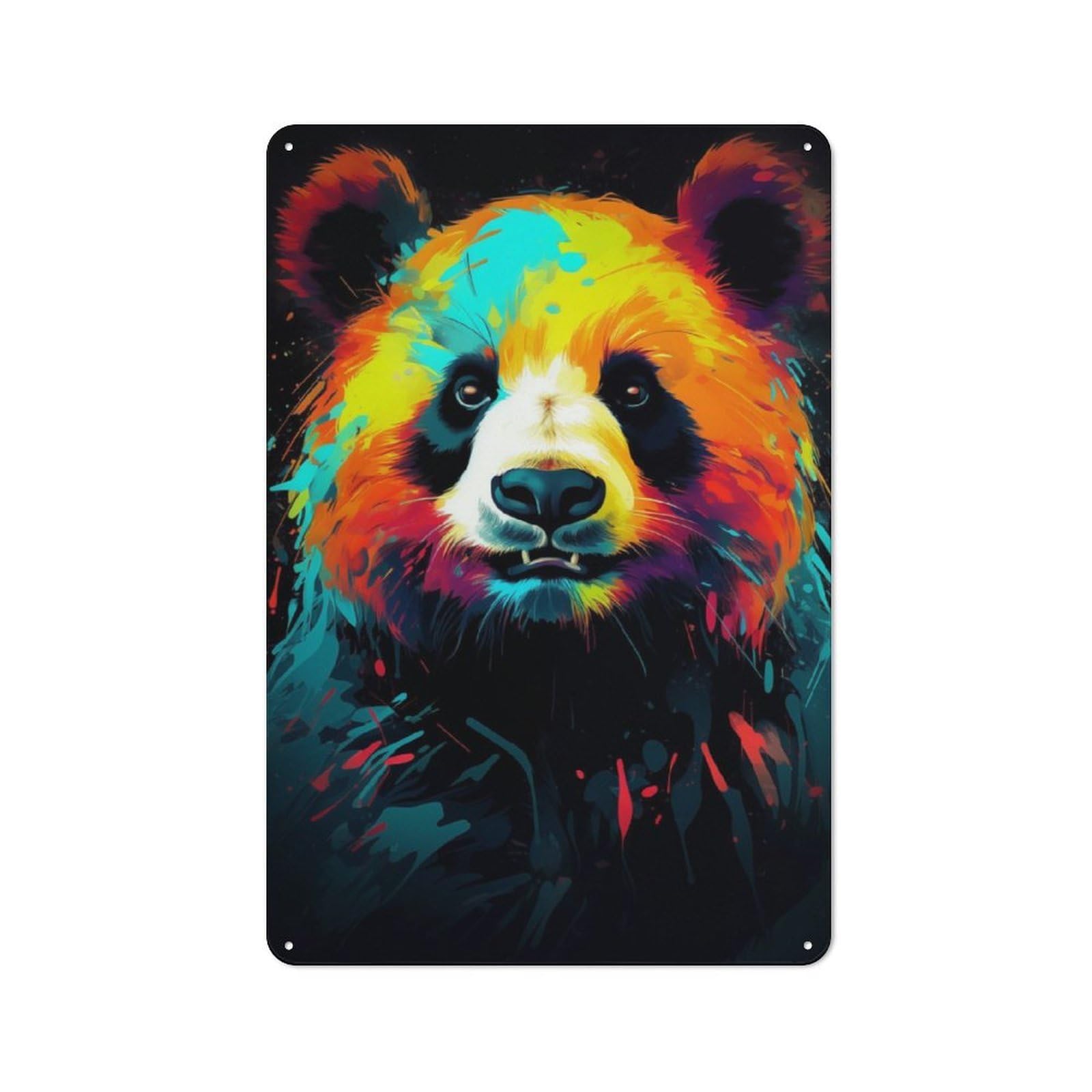 Junmoney Neon Panda Metal Sign 30X20cm With For Hallway Wall, Rustic Decor, For Furnishing A New Hallway With Rustic Decor
