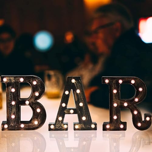 Miniatura 4 de Letras con iluminación led industrial diseño de las 26 letras del alfabeto letreros de bar Cafe decoración para fiestas de cumpleaños Navidad bodas