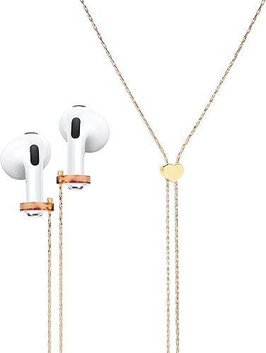 Soporte de cadena antipérdida para Airpods, correa de cordón ajustable, collar en Y, compatible con Airpods Pro321 (corazón + cadena delgada dorada)