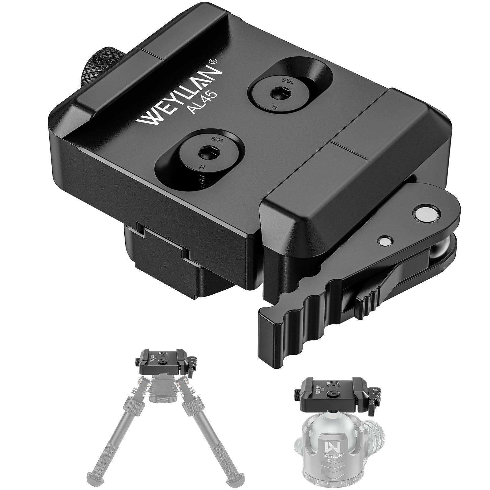 WEYLLAN AL45 Adattatore per Bipiede ARCA Rail con Rilascio a Leva | Supporto per Bipiede Harris & Atlas NC, Nero, Morsetto per Piastra a Sgancio Rapido, Adattatore Piastra Sgancio Rapido Arca