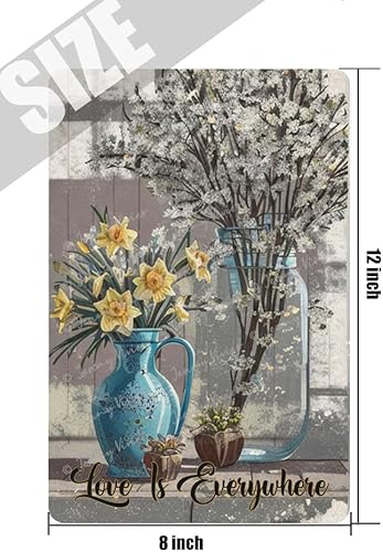 Miniatura 5 de Zomyto Letrero de metal de narciso, con texto en inglés «Love is Everywhere», letrero inspirador con cita inspiradora, arte de pared de granja,