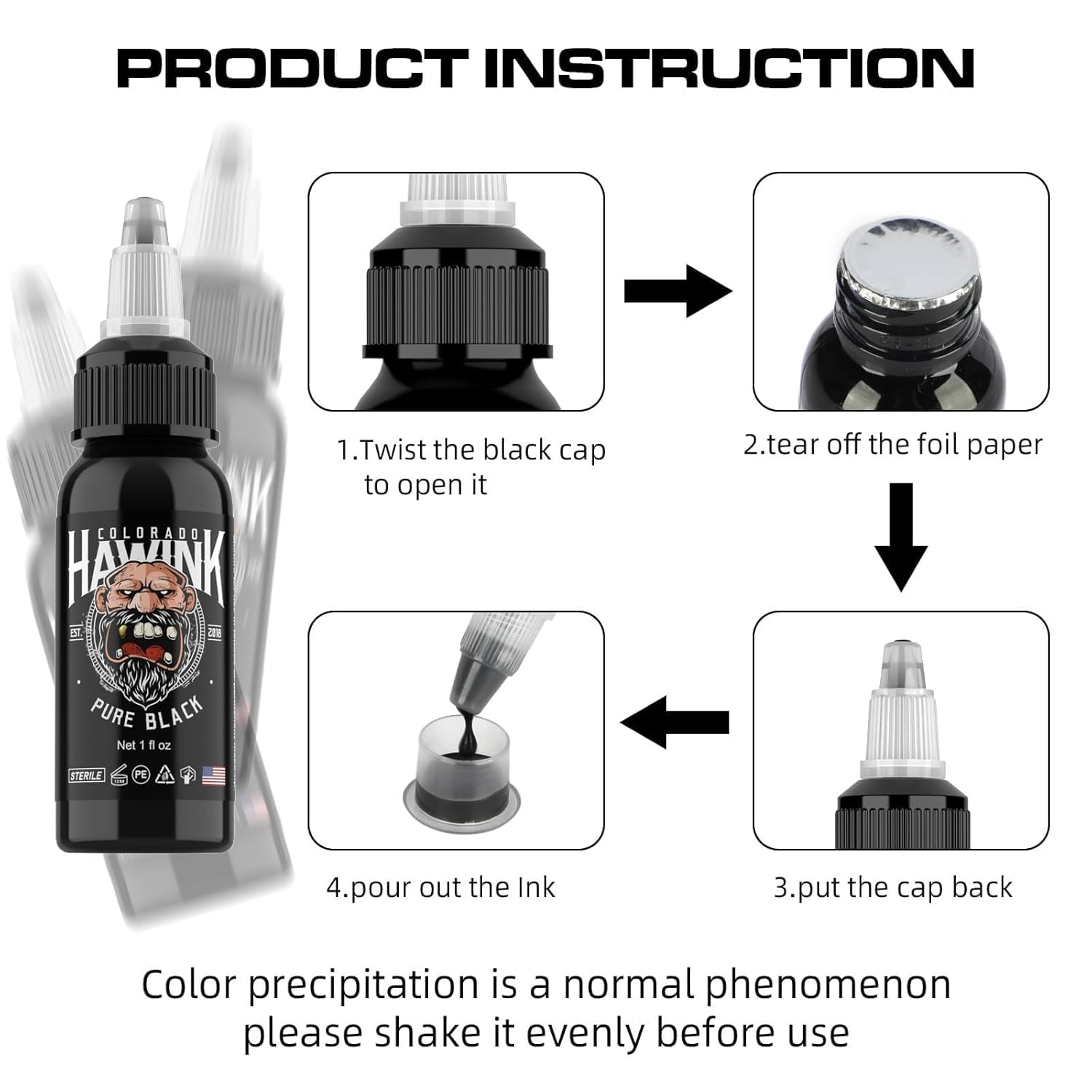 HAWINK Tinta Negro Puro Tatuaje Profesional 1oz (30ml) Tattoo Ink Black Pure
