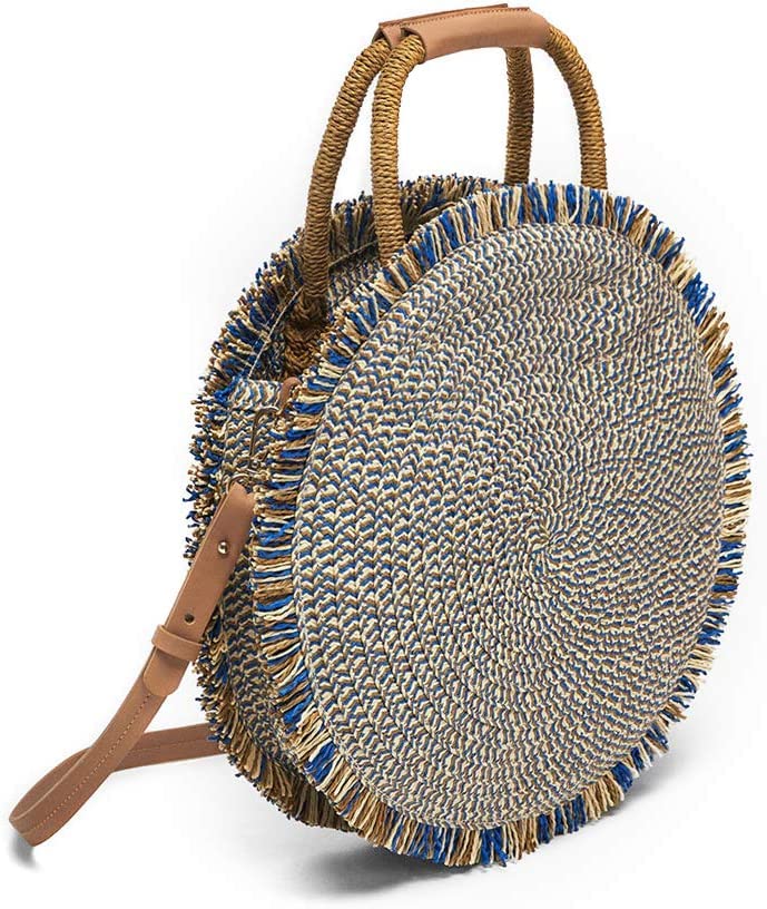 ZorzelWomen Straw Bag, Summer Beach Large Hand-Woven Shoulder Bag Bohemian Straw Bag Crossbody Bag Zipper Tote Bag for Gift Holiday Travel Shopping