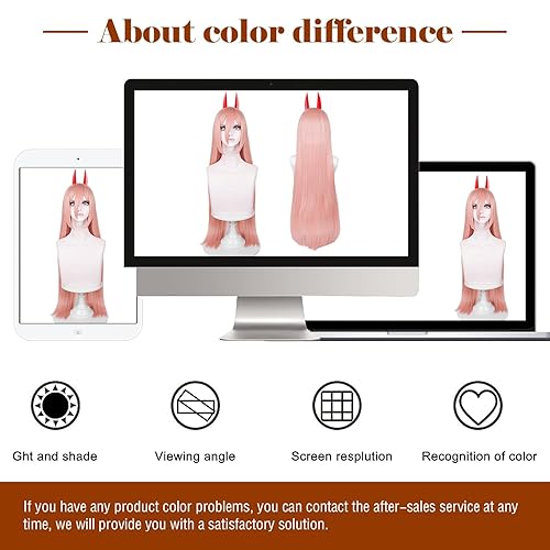 Miniatura 7 de LABEAUTÉ Peluca naranja para cosplay - Power Wig + cuernos para mujeres y niñas, pelucas de pelo largo y lacio de anime con flequillo + gorra