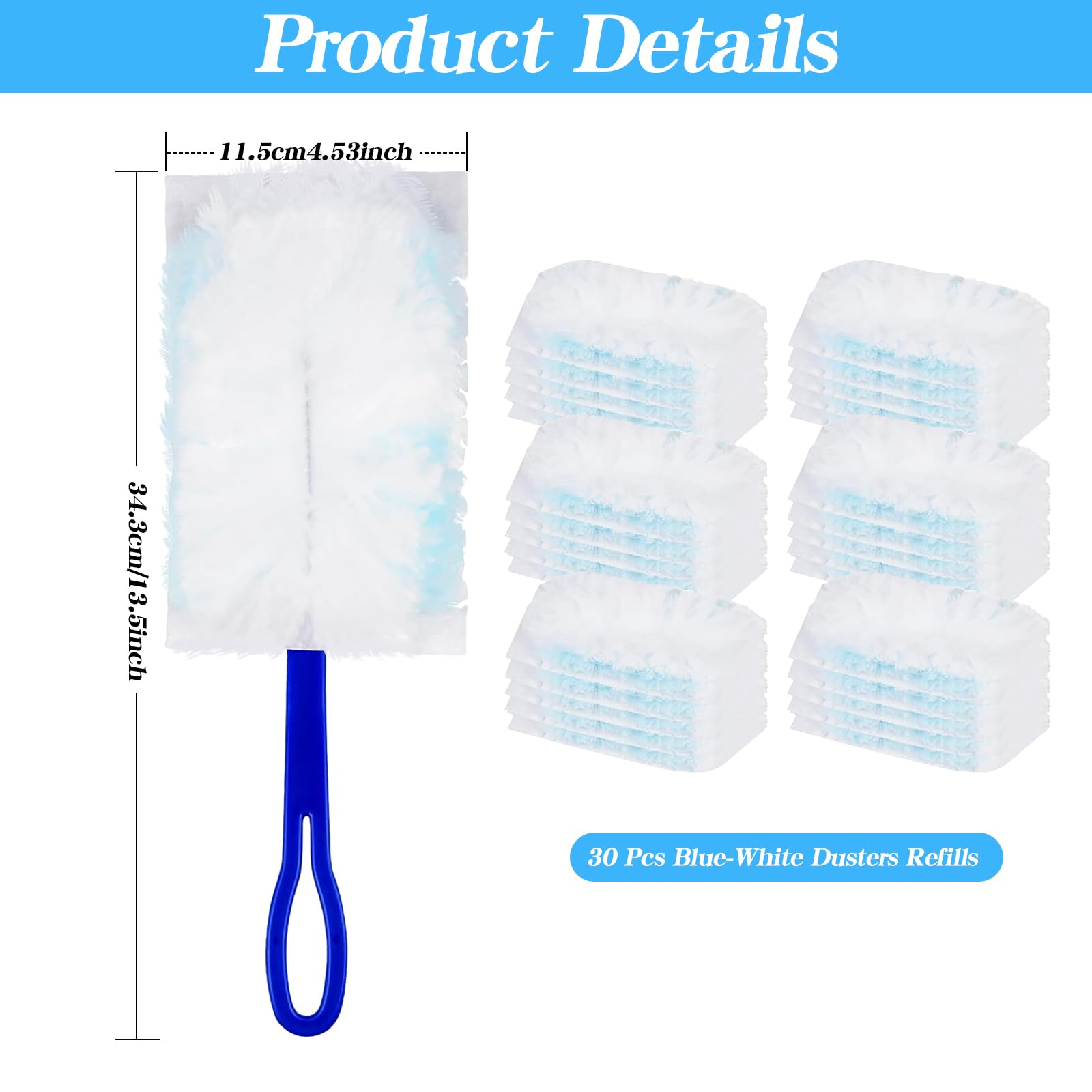 Set di 40 ricariche magnetiche per la polvere, per la pulizia, per la polvere, in microfibra, contro la polvere, per la casa, la scuola (40 Duster Refills with a Handle