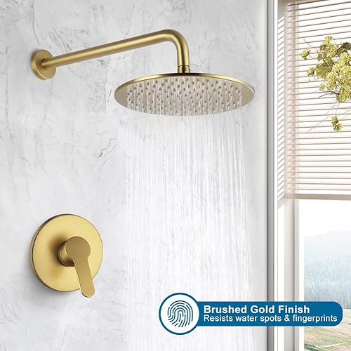 Miniatura 34 de POP SANITARYWARE Juego de grifo de ducha cromado para baño, sistema de ducha de lluvia montado en la pared de 8 pulgadas, juego de cabezal de ducha