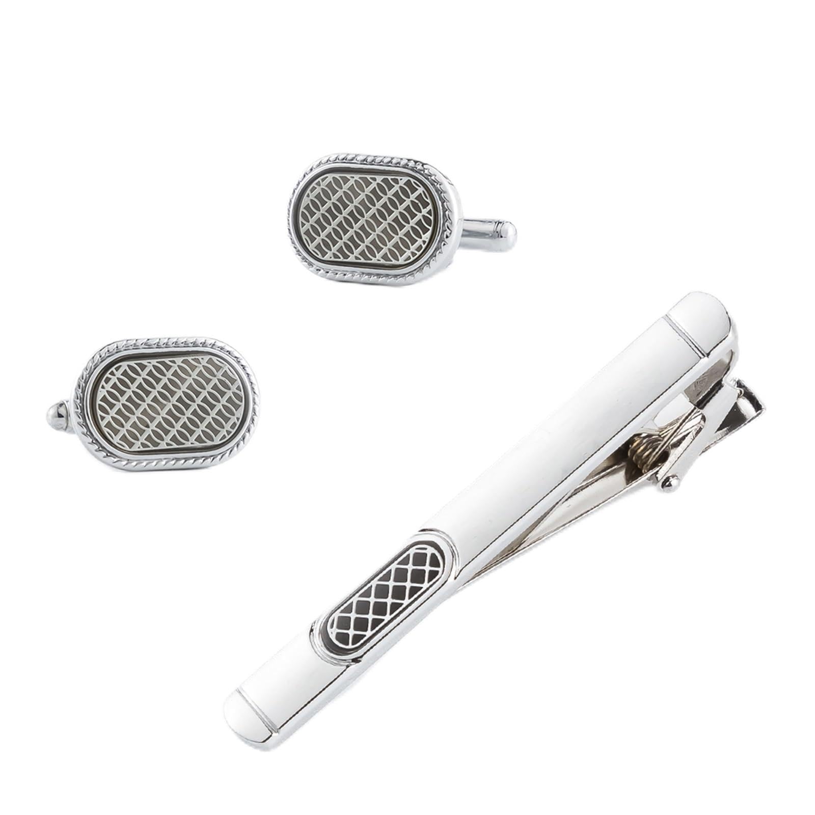 Ensemble de Boutons de Manchette et Pinces à Cravate Ronds en métal pour Hommes