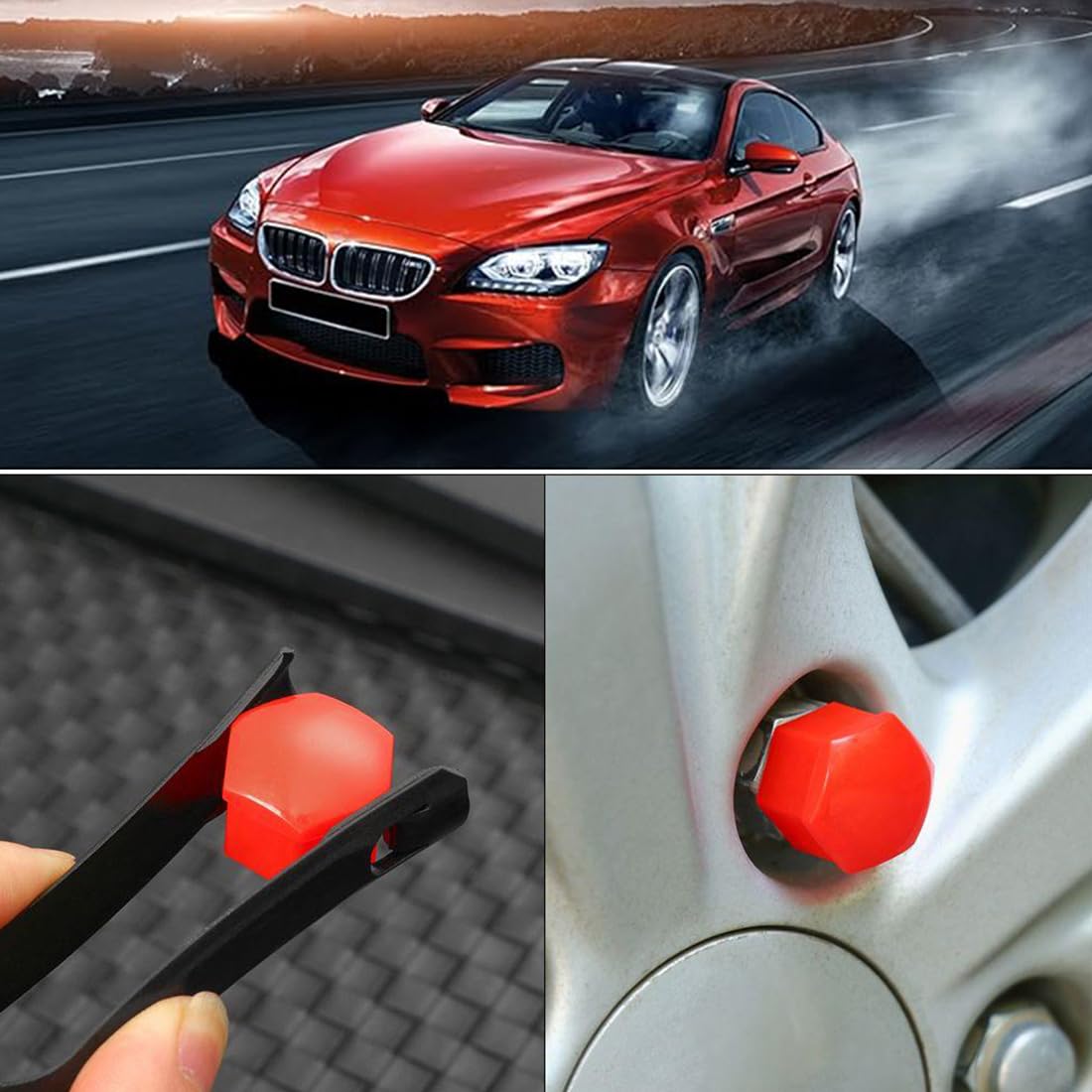 20 Pezzi Copri Dadi Ruota 17Mm Copridado Bullone Ruota Copri Dado Esagonale Per Pneumatici Con Set Di Strumenti Di Rimozione Per Auto Rosso