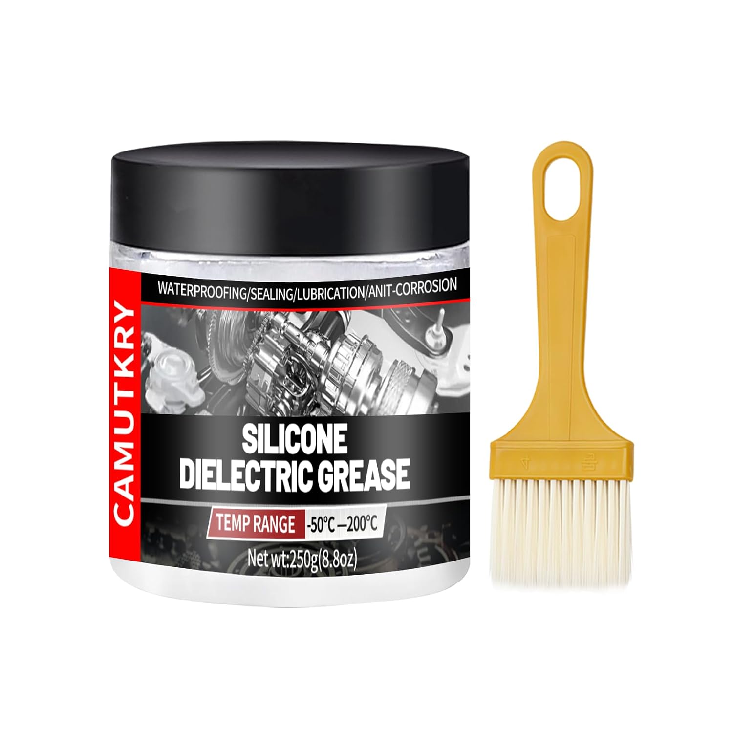 Silicone Dielectric Grease Automotive Die Electric Grease Spark Plug Light Bulb Sockets Battery Terminal Electrical Contact Paste for Marine Against Salt, Dirt Corrosion Brush Top Can, 8.8 oz