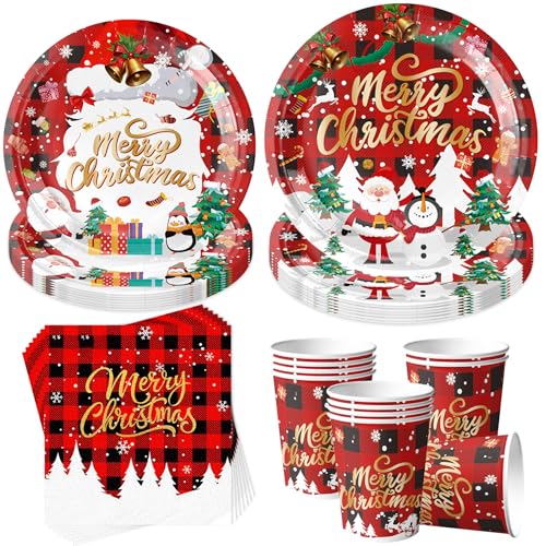 50 Stück Weihnachten Partygeschirr Set,Weihnachten Pappteller...