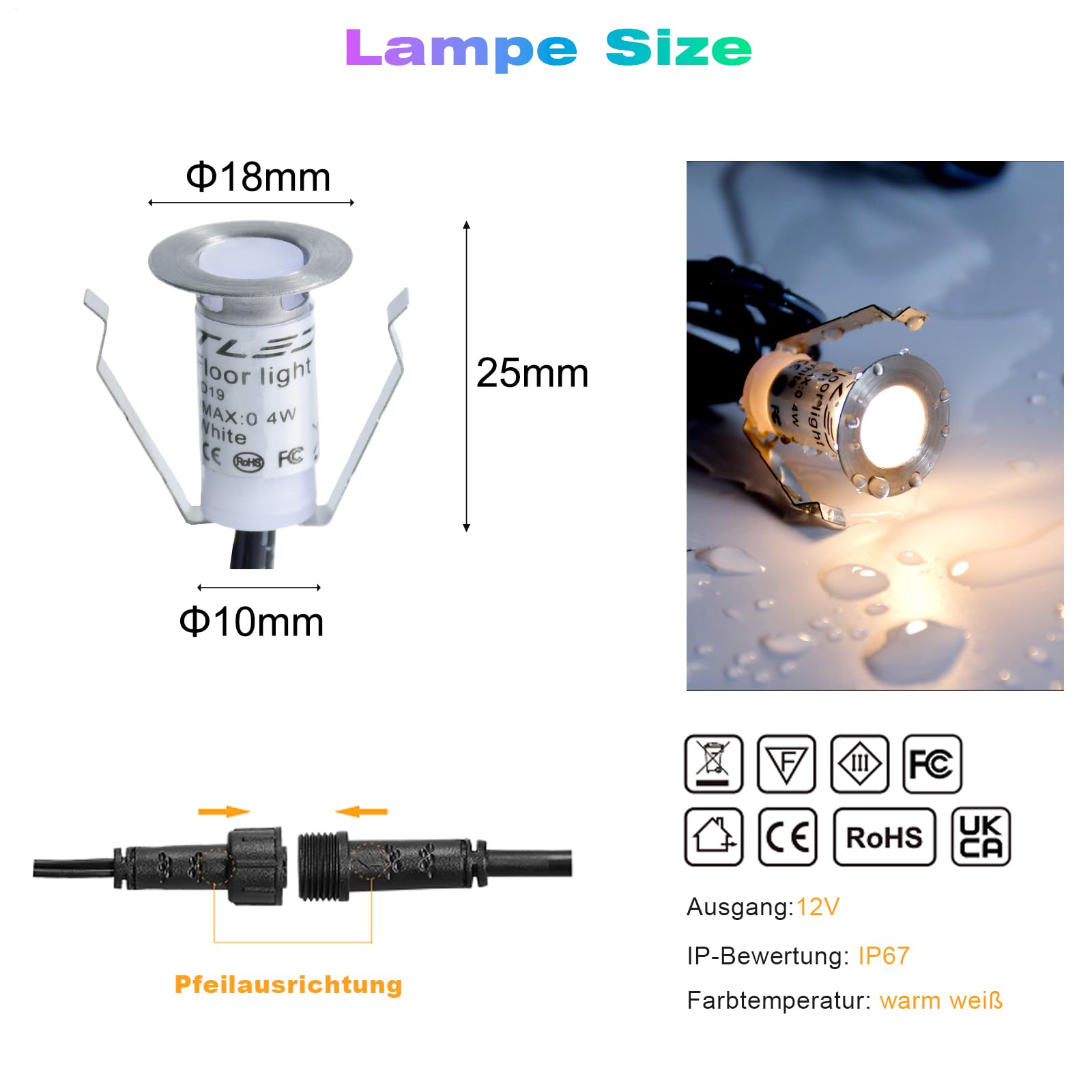 20er mini Bodeneinbaustrahler Set DC12V Ø19mm 0.4W LED Einbaustrahler IP67 Wasserdicht Einbauleuchten Außen Terrasse Küche Garten Led Lampe
