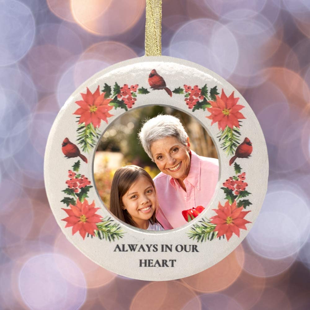 Memorial Photo Christmas Ornament - Sympathy Expression Always in Our Heart - 3 1/2