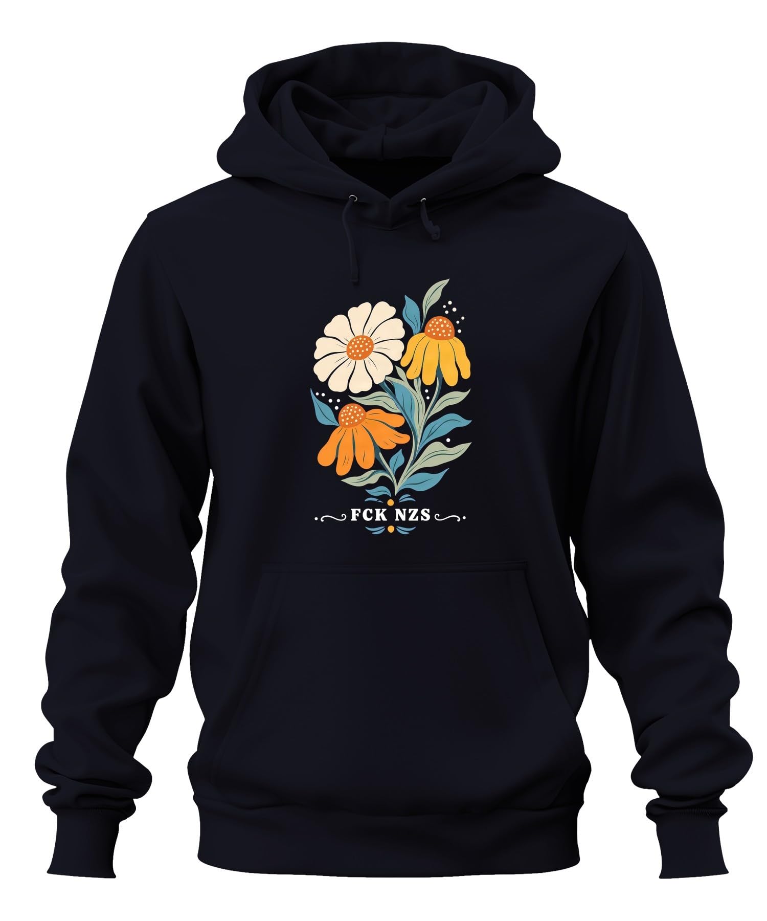 Bluza z kapturem w stylu vintage, słonecznik, granatowa, L