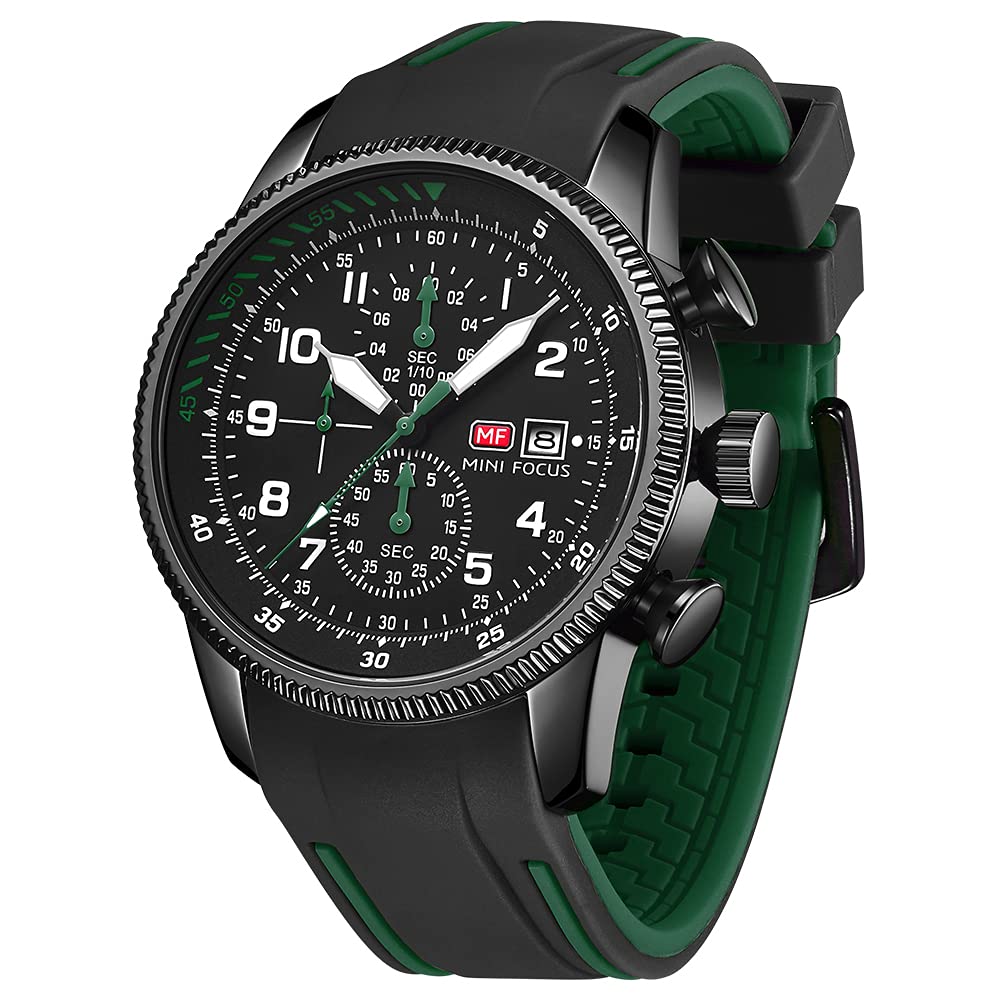 Men Watch Aviator Wrist Watches (Chronograph/Waterproof/Luminous/Calendar) Silicon Band F…