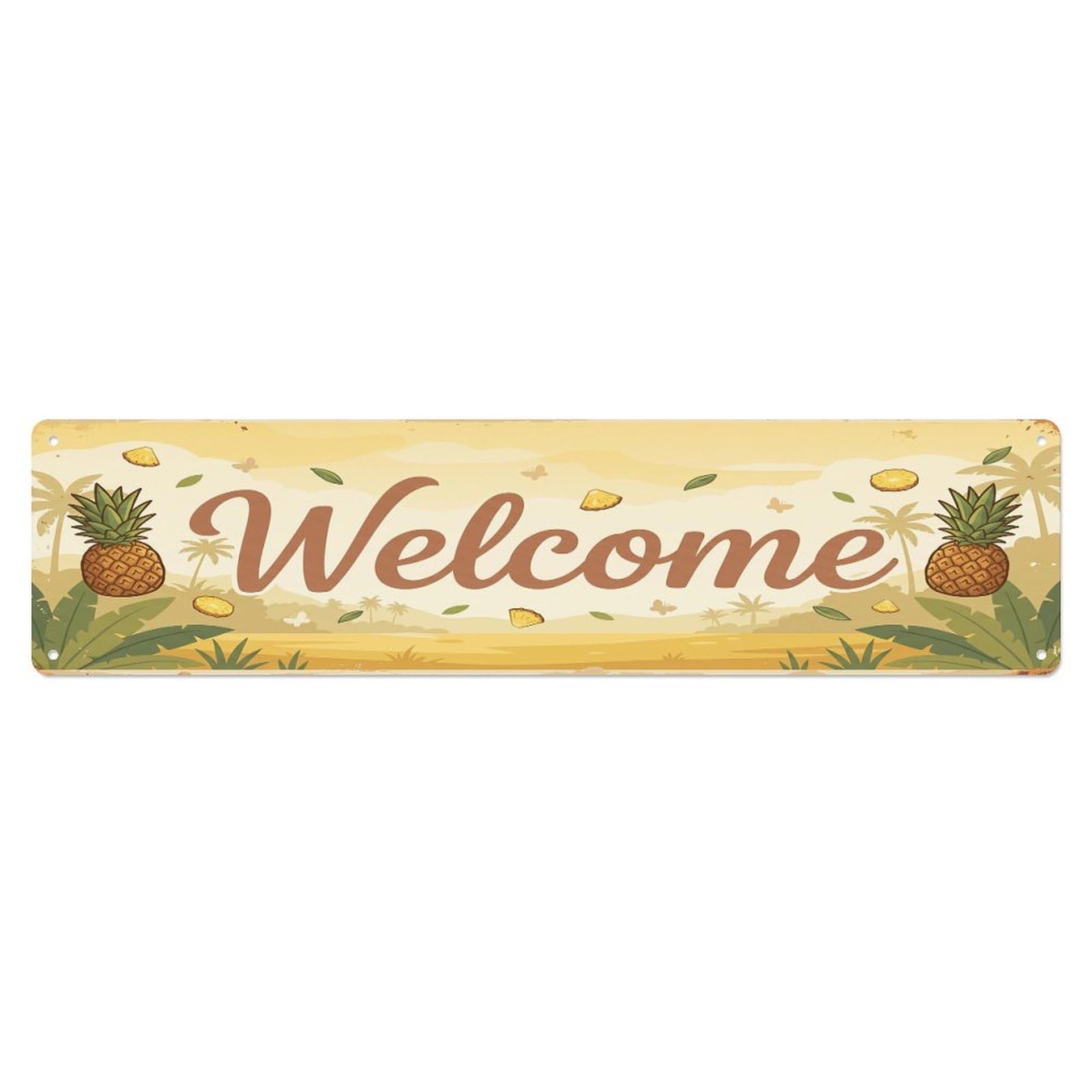 Cxhjca 4X16inch(10X40cm) Vintage Welcome Pineapple Tropical Metal Tin Sign