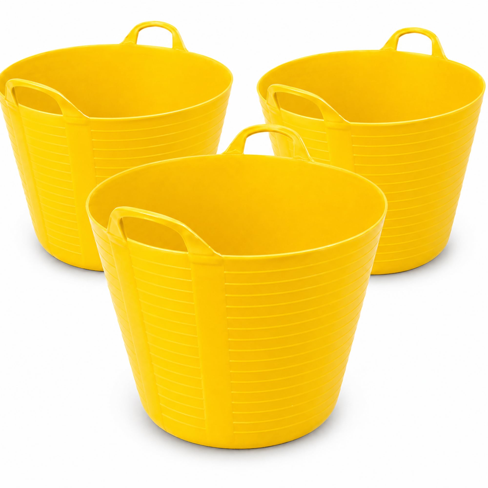 42L Yellow Flexible Tub - Multi-purpose Garden Tubs with Handles - Builders Buckets Heavy Duty - Ideal Plastic Bucket - Durable Flexible Plastic Baskets PACK OF 3