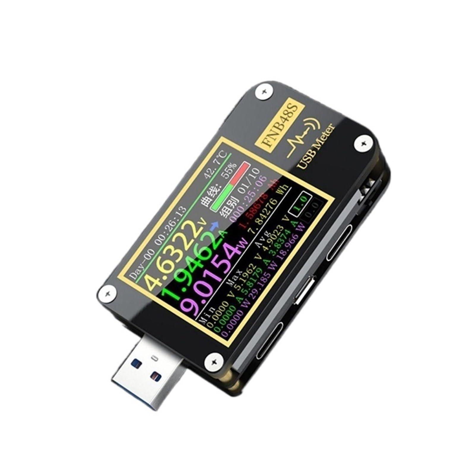 Tester USB FNB48S Tester napięcia pojemnościowego USB Miernik prądu Monitor Narzędzia do testowania analizatora wykrywania mocy(No Bluetooth)