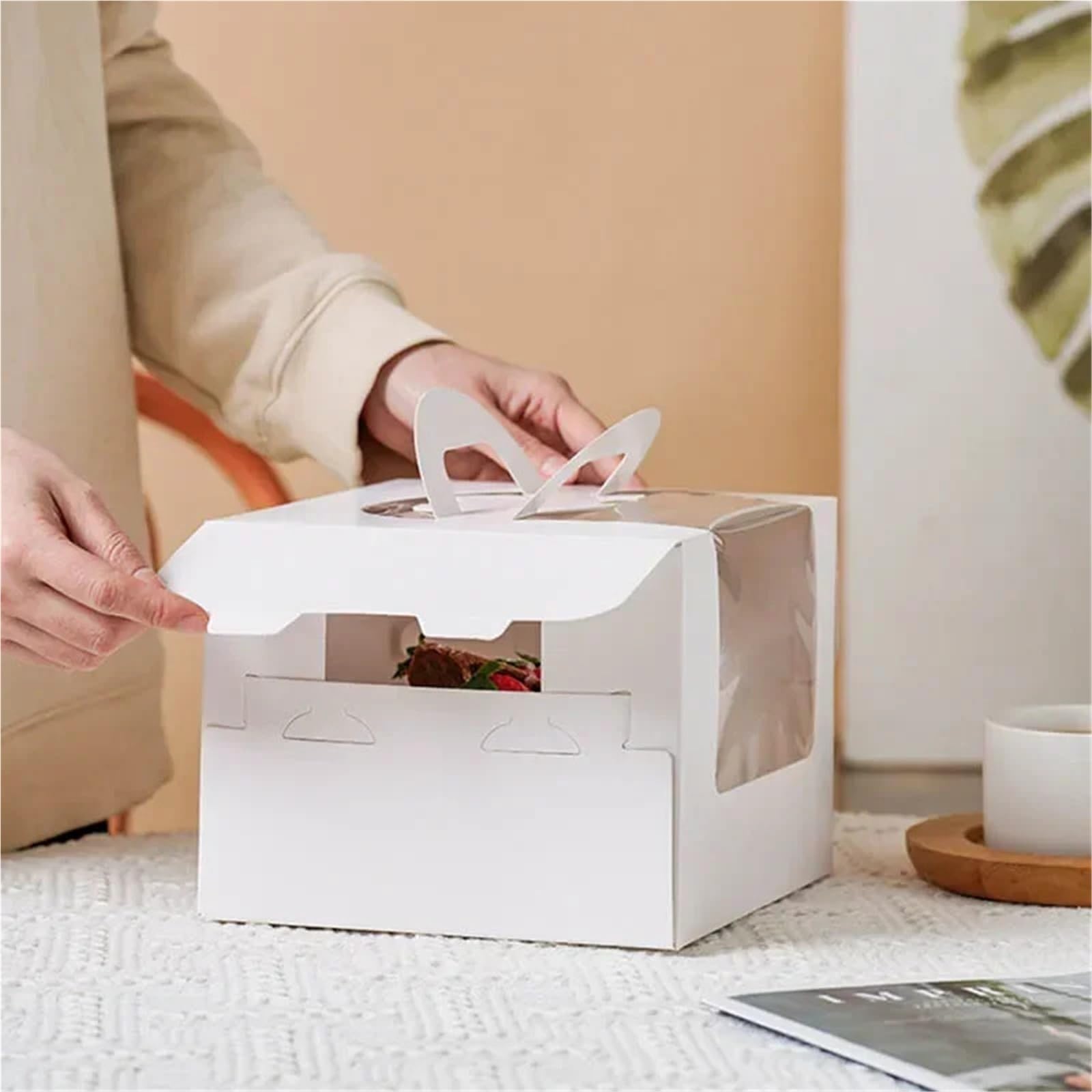Caja embalaje 10pcs White Cake Box With Handle DIY Paper Boxes For Muffin Dessert Packaging Baking para tartas(15x15x15CM)
