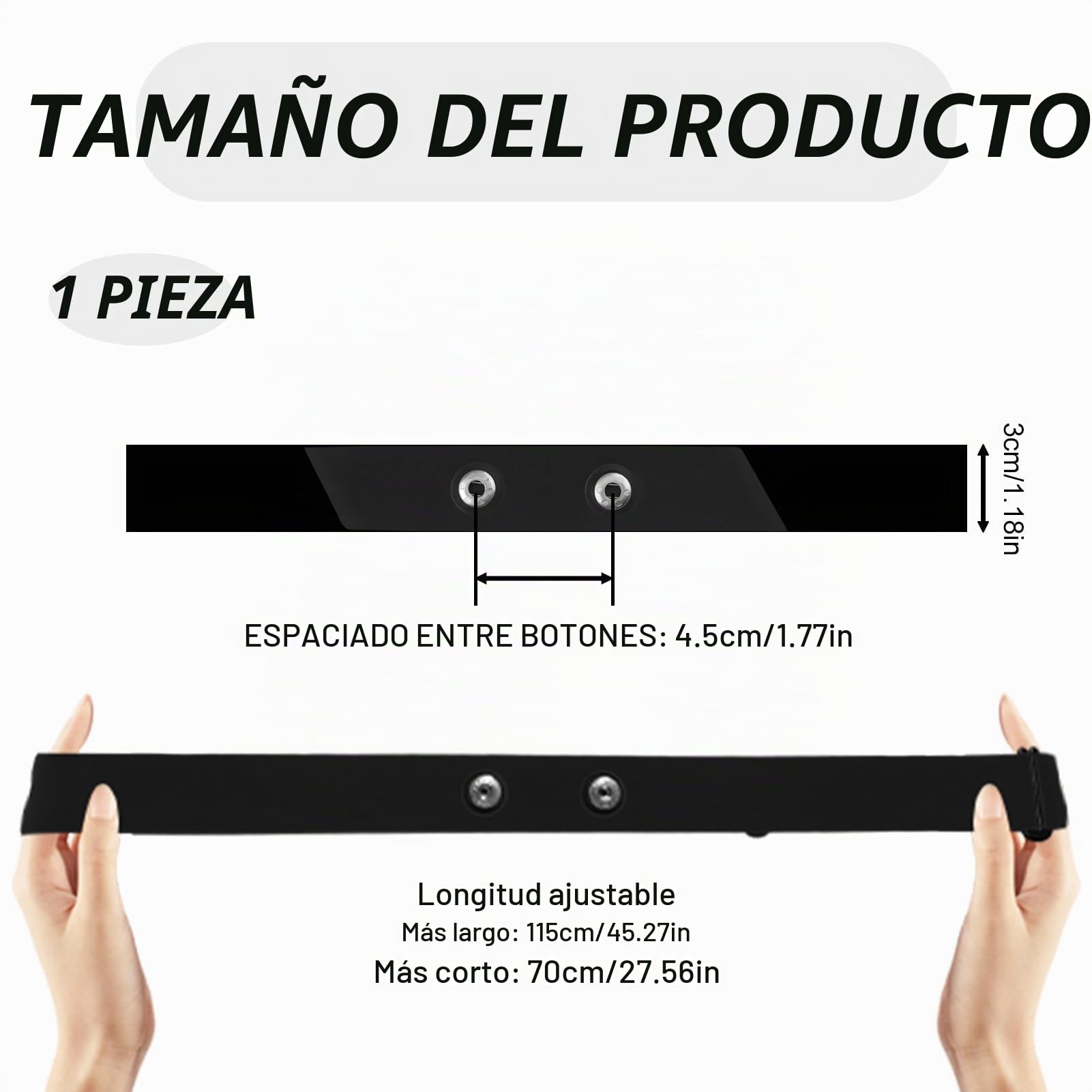 Recambio Cinta Frecuencia Cardiaca (70 cm a 115 cm) Banda Elástica Ajustable Bluetooth Ant+ Compatible con Garmin, Wahoo, Polar H10 H9, Coospo, Bryton, Magene, Livlov, Ideal, Resistente Agua Sudor