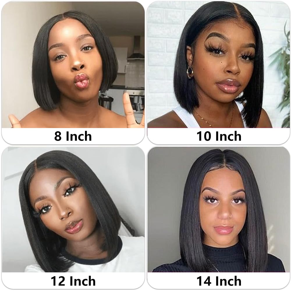 Perruque Femme Naturelle Brésilien 13x4 Lace Front Bob Cheveux Humains Lisse Bresilienne Cheveux Vierges Naturelle Courte Straight Bob Lace Wig Human Hair 10 Pouces Natural Black
