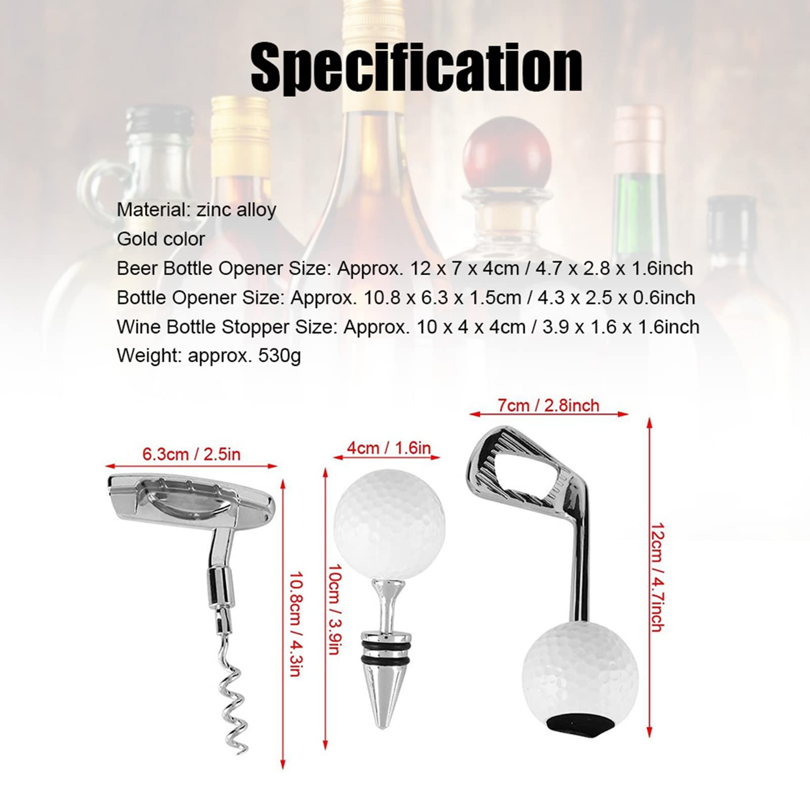Juego de Abridor de Botellas de Cerveza con Sacacorchos en Forma de Golf, Juego de Tapones para Bebidas, Herramienta para Bebidas de Champán para Amantes del y Amantes de la