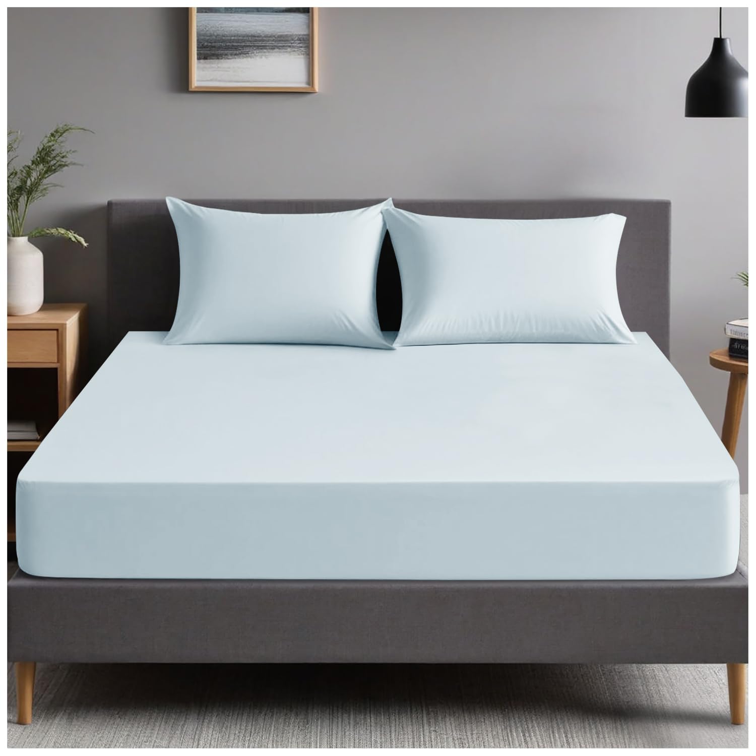 GC GAVENO CAVAILIA | Extra Deep 10""(25cm) - Non Iron Percale Pollycotton Fitted Sheets (152 x 203 Cm) - King | Sky Blue