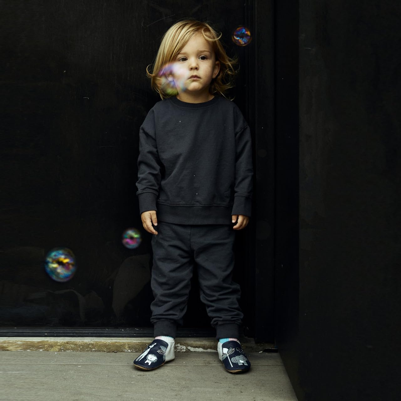 Robeez Baby Boys and Unisex Soft Soles Slip-Resistant Crib Shoes Slippers for Infant and Toddler, Hello World Safari Animals Navy Leather, 6-12 Months