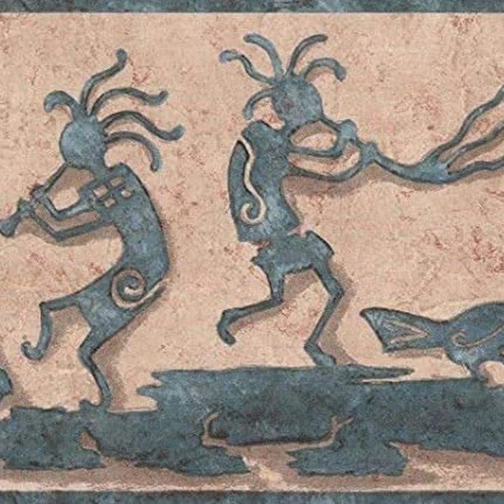 Concord Wallcoverings Wallpaper Border Retro Pattern Abstract Kokopelli Native People For Living Room Social Room Brown Beige Turquoise 7 Inches By 15 Feet Llb Amazon Com
