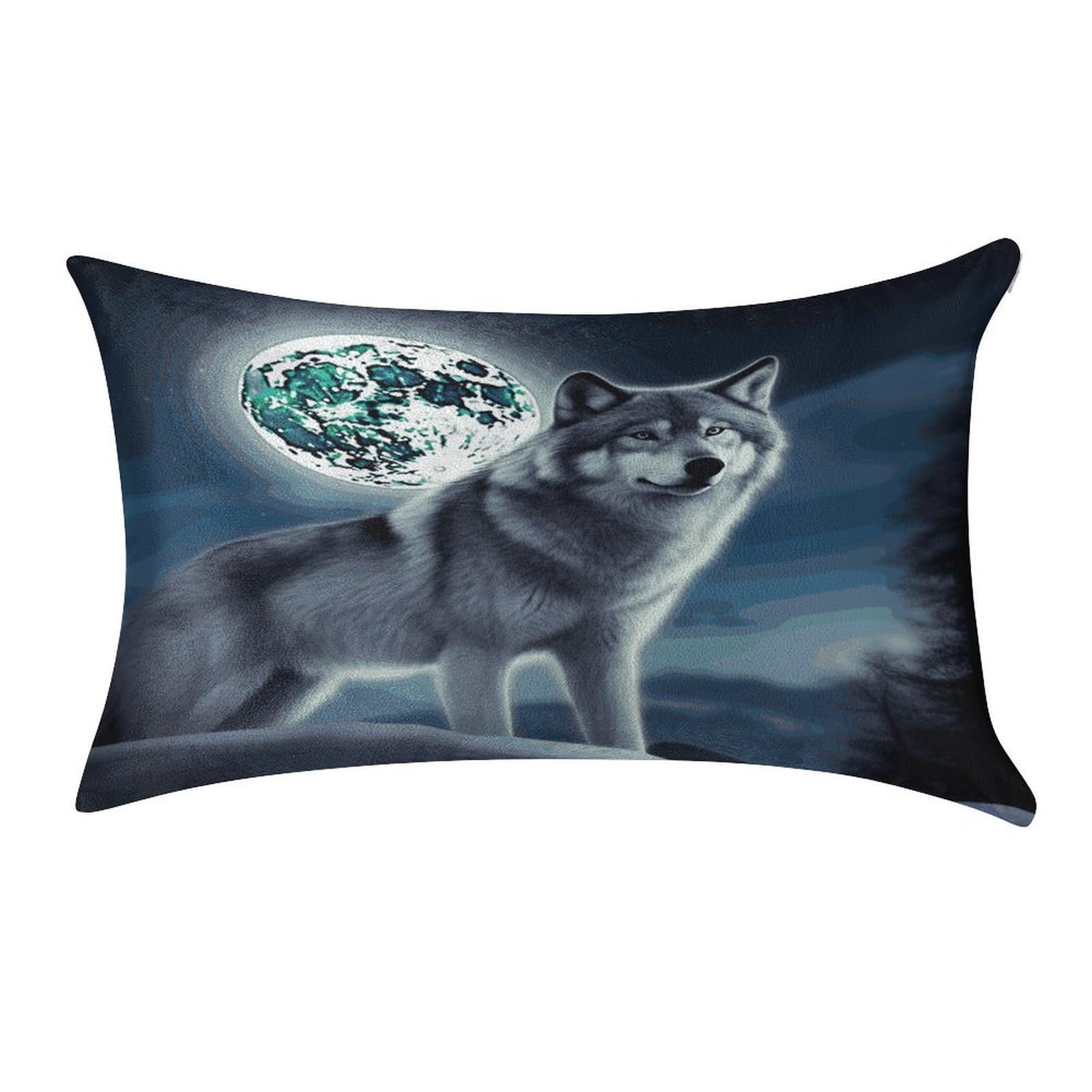 MUSM Wolf Under Moon Pillow Case 12"X20" Luxury Velvet Throw Pillow Cover Fade Resistant Cozy Soft Pillowcases Pillow Protector Pillow Shams Lumbar Pillow Shells for Home&Gifts