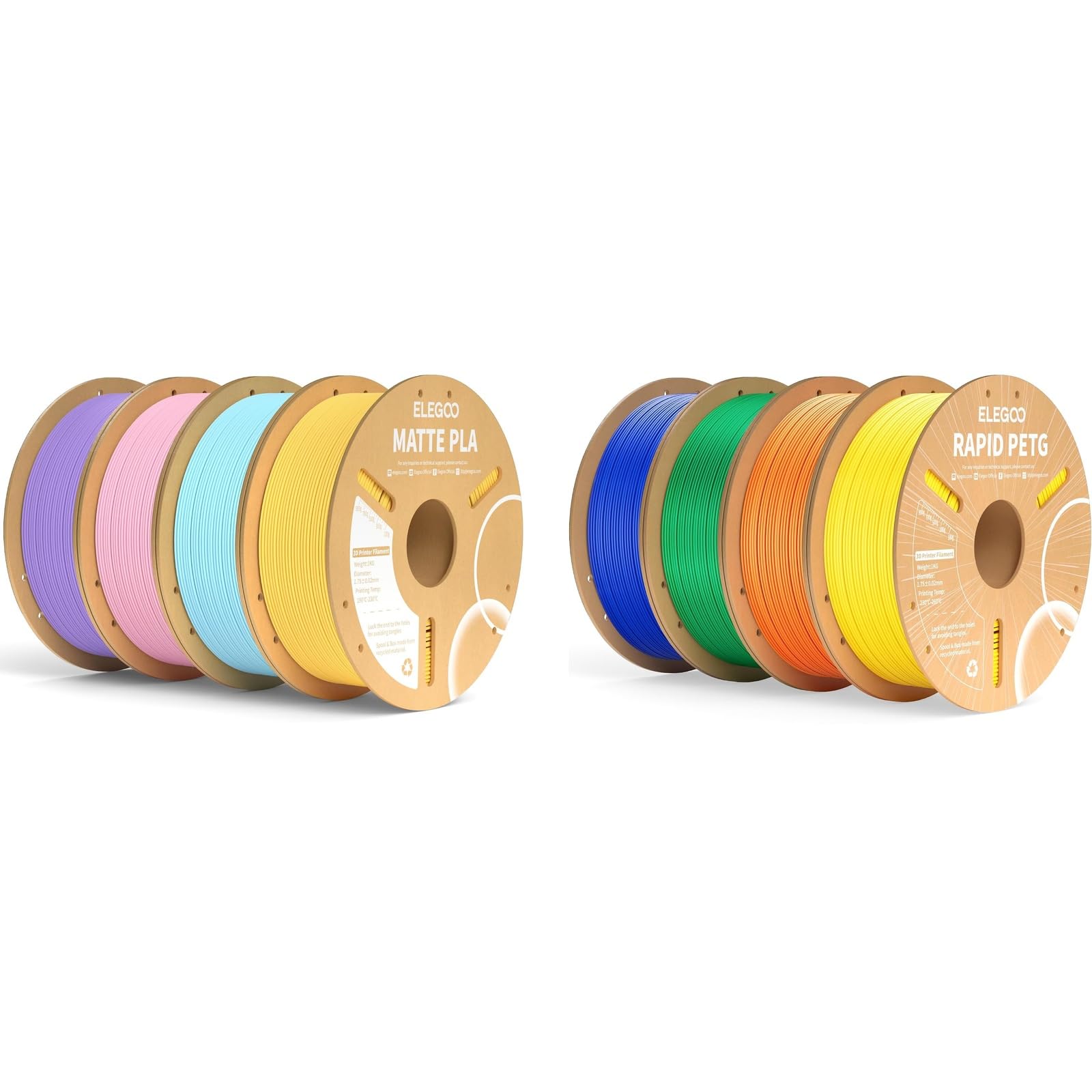 ELEGOO Rapid PETG Filament 4KG & Matte PLA Filament 4KG